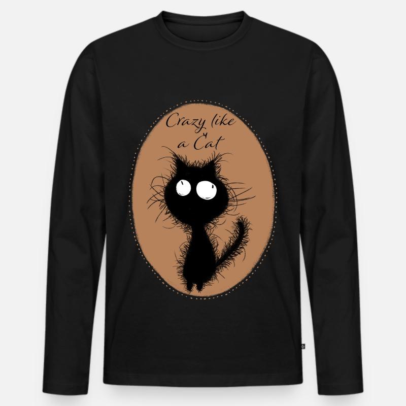 Verrückte Katze - Männer Premium Bio Langarmshirt - Schwarz