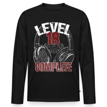 Niveau 18 Conception complète de l’anniversaire du joueur - T-shirt manches longues Premium bio Homme - noir - Devant - Nico (187cm)