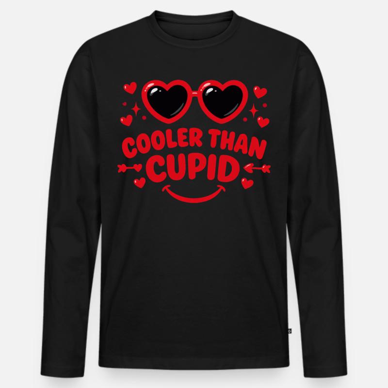 Cooler als Amor Retro-Herzen - Männer Premium Bio Langarmshirt - Schwarz