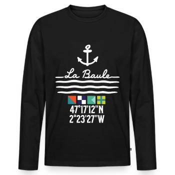Ancre et vagues La Baule Coordonnées - T-shirt manches longues Premium bio Homme - noir - Devant - Nico (187cm)