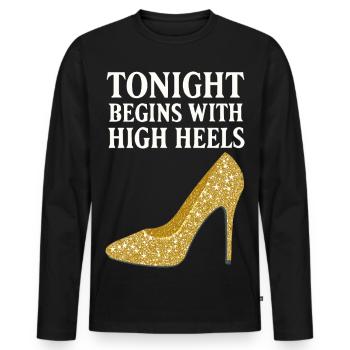 Talons hauts pailletés – Ce soir commence par... - T-shirt manches longues Premium bio Homme - noir - Devant - Nico (187cm)