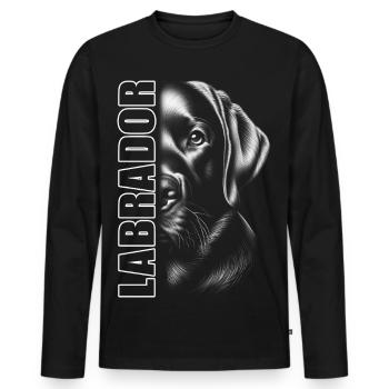 Portrait du Labrador avec lettrage vertical - T-shirt manches longues Premium bio Homme - noir - Devant - Nico (187cm)