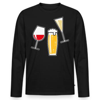 XWein Bier Sekt (Weinglas Bierglas Sektflöte / 5C) - T-shirt manches longues Premium bio Homme - noir - Devant - Nico (187cm)