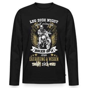 Biker Opa - Männer Premium Bio Langarmshirt - Schwarz - Vorne - Nico (187cm)