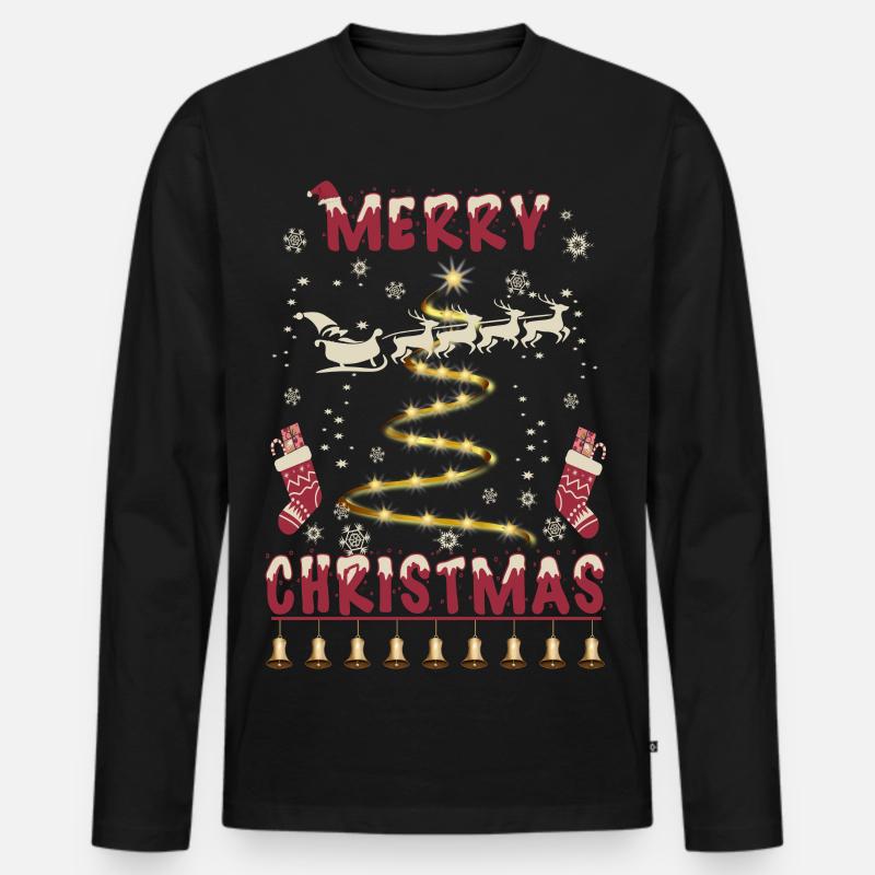 Frohe Weihnachten - Männer Premium Bio Langarmshirt - Schwarz