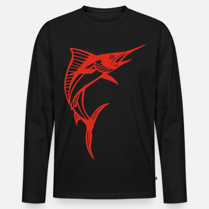 Roter Schwertfisch - Männer Premium Bio Langarmshirt - Schwarz