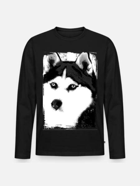 Black and white Husky portrait on textile - Men's Premium Organic Long Sleeve Shirt - black