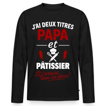 Pastry Dad Two Titles Humor Gift - Men's Premium Organic Long Sleeve Shirt - black - Front - Nico (187cm)