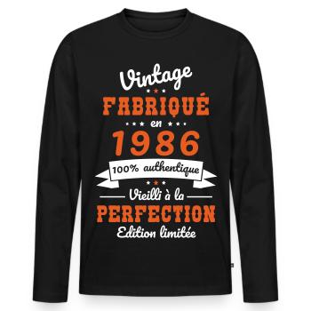 1986 – Vintage – Perfekt gereift - Männer Premium Bio Langarmshirt - Schwarz - Vorne - Nico (187cm)