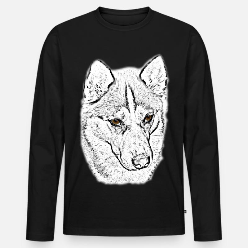 Wolfskopf Linienstudie - Männer Premium Bio Langarmshirt - Schwarz