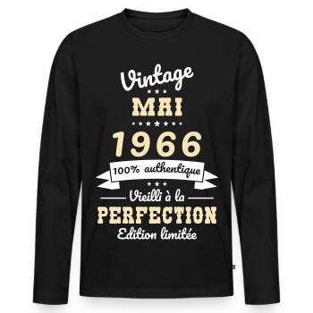 Anniversaire 60 ans - Vintage - Mai 1966 - T-shirt manches longues Premium bio Homme - noir - Devant - Nico (187cm)