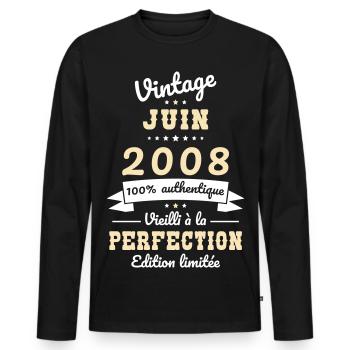 Anniversaire 18 ans - Vintage - Juin 2008 - T-shirt manches longues Premium bio Homme - noir - Devant - Nico (187cm)