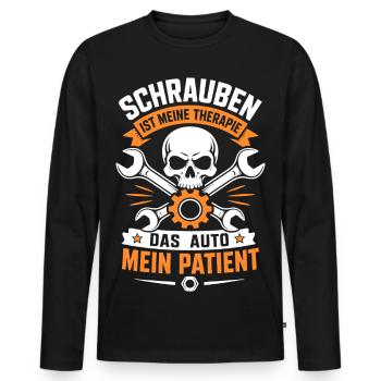 Schrauben ist meine Therapie Autoschrauber - Männer Premium Bio Langarmshirt - Schwarz - Vorne - Nico (187cm)