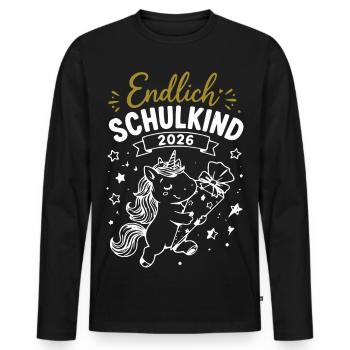 Endlich Schulkind 2026 Unicorn - Männer Premium Bio Langarmshirt - Schwarz - Vorne - Nico (187cm)