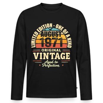 Août 1971 Anniversaire Août 1971 - August 1971 - T-shirt manches longues Premium bio Homme - noir - Devant - Nico (187cm)