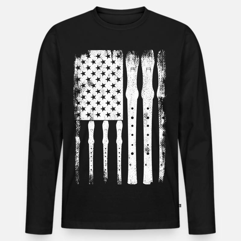 Flöte US Flagge - Männer Premium Bio Langarmshirt - Schwarz