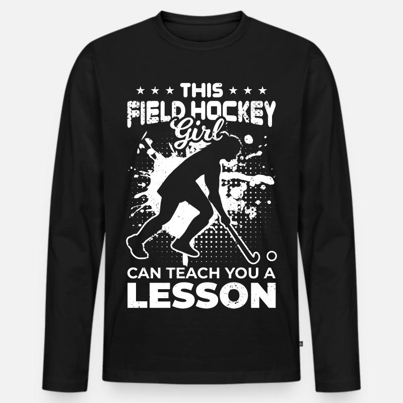 Hockey Mädchen - Männer Premium Bio Langarmshirt - Schwarz