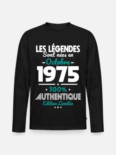 50th Birthday - Legends Born October 1975 - Men's Premium Organic Long Sleeve Shirt - black