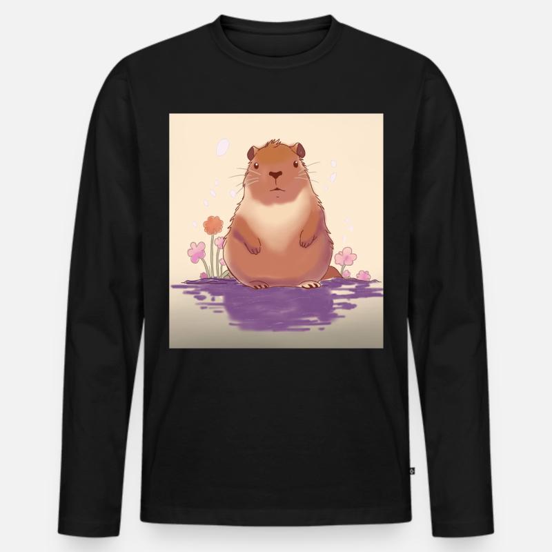 Pastellfarbener See Capybara - Männer Premium Bio Langarmshirt - Schwarz