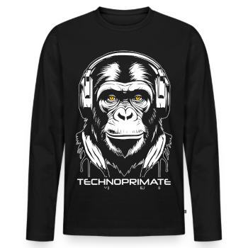 TechnoPrimate Headphone Ape Art #1 White - Men's Premium Organic Long Sleeve Shirt - black - Front - Nico (187cm)