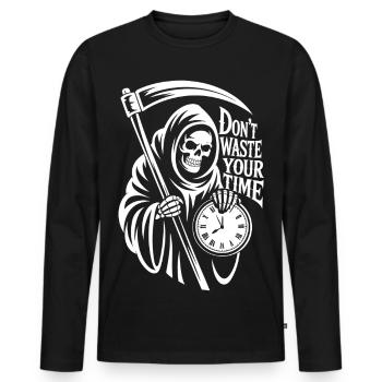 Sensenmann Uhr – Don't Waste Your Time Motiv - Männer Premium Bio Langarmshirt - Schwarz - Vorne - Nico (187cm)