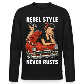 Rockabilly Pin-Up: Rebel Style Never Rusts Retro - Männer Premium Bio Langarmshirt - Schwarz - Vorne - Nico (187cm)