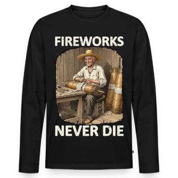 Fireworks Never Die Pyro - Männer Premium Bio Langarmshirt - Schwarz - Vorne - Nico (187cm)
