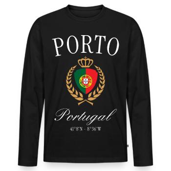 Porto Portugal Wappen Krone – Reise Souvenir - Männer Premium Bio Langarmshirt - Schwarz - Vorne - Nico (187cm)