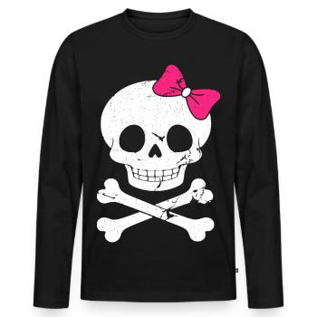 Süßer Totenkopf mit pinker Schleife - Männer Premium Bio Langarmshirt - Schwarz - Vorne - Nico (187cm)