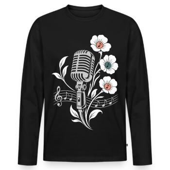 Microphone vintage – Motif musique et fleurs - T-shirt manches longues Premium bio Homme - noir - Devant - Nico (187cm)