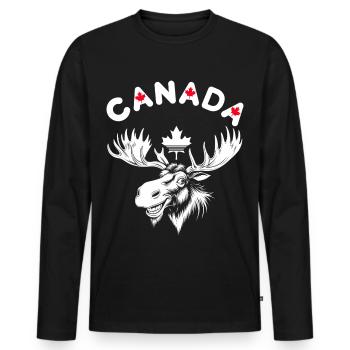 Funny Canada Moose Head with Maple Leaf Vintage - Men's Premium Organic Long Sleeve Shirt - black - Front - Nico (187cm)