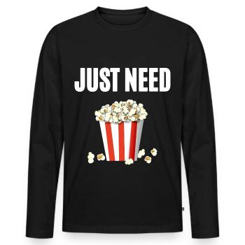 Just need Popcorn - Männer Premium Bio Langarmshirt - Schwarz - Vorne - Nico (187cm)