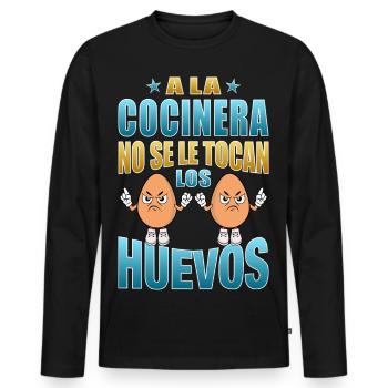 The cook does not touch her eggs - Men's Premium Organic Long Sleeve Shirt - black - Front - Nico (187cm)