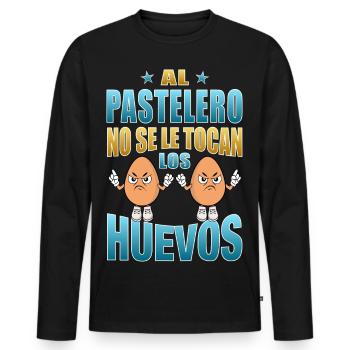 The pastry chef does not touch his eggs - Men's Premium Organic Long Sleeve Shirt - black - Front - Nico (187cm)