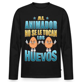Der Entertainer rührt seine Eier nicht an - Männer Premium Bio Langarmshirt - Schwarz - Vorne - Nico (187cm)