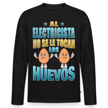 Der Elektriker rührt seine Eier nicht an - Männer Premium Bio Langarmshirt - Schwarz - Vorne - Nico (187cm)