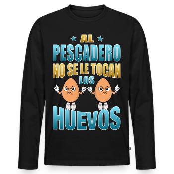 The fishmonger does not touch his eggs - Men's Premium Organic Long Sleeve Shirt - black - Front - Nico (187cm)