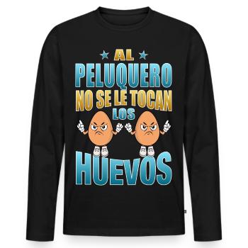 Der Friseur rührt seine Eier nicht an - Männer Premium Bio Langarmshirt - Schwarz - Vorne - Nico (187cm)