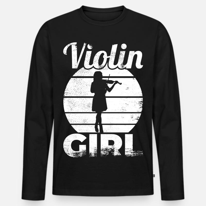 Lustiges Violin Mädchen - Männer Premium Bio Langarmshirt - Schwarz