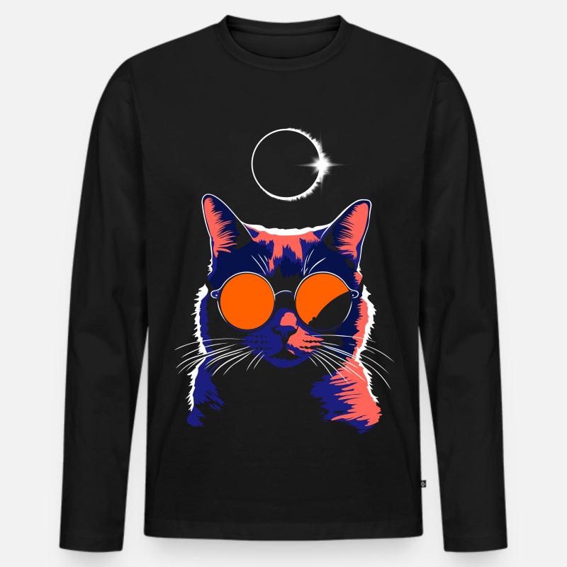 Katze Sonnenbrille Total Eclipse Cat - Männer Premium Bio Langarmshirt - Schwarz