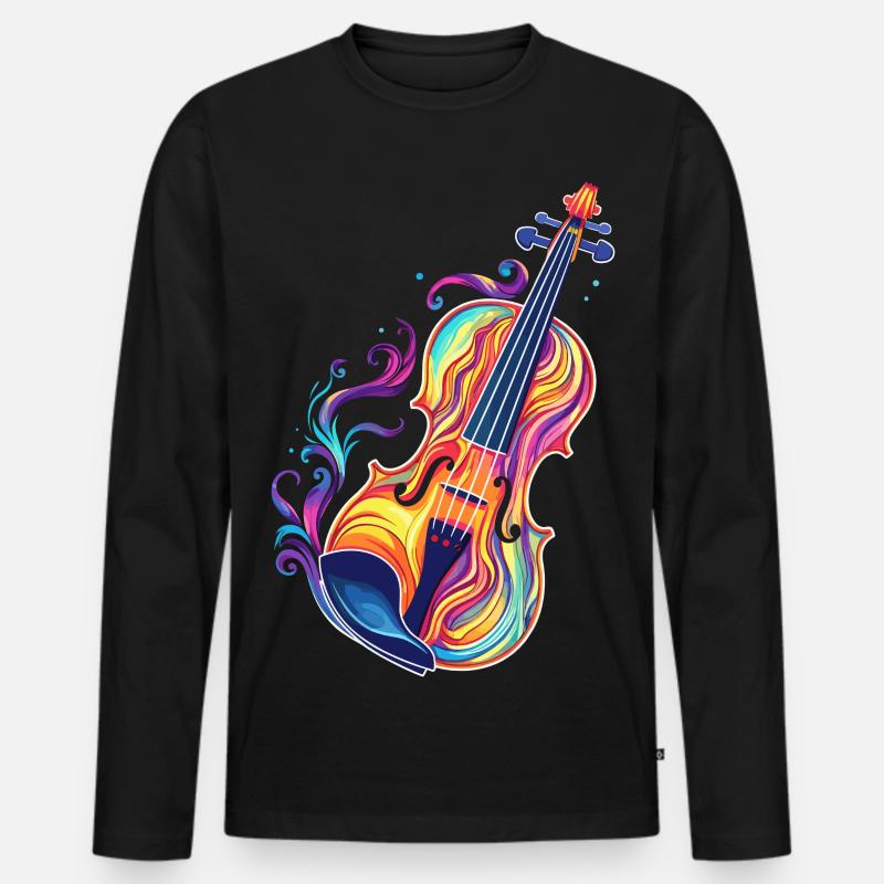 Violine Comic Look - Männer Premium Bio Langarmshirt - Schwarz