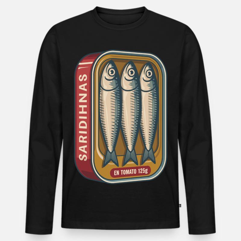 Retro Sardinen Dose mit Tomaten - Männer Premium Bio Langarmshirt - Schwarz