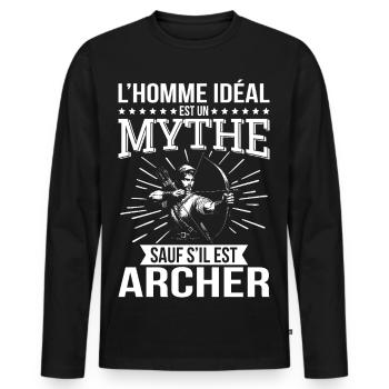 Der ideale Mensch ist ein Mythos, es sei denn, er ist ein Bogenschütze - Männer Premium Bio Langarmshirt - Schwarz - Vorne - Nico (187cm)