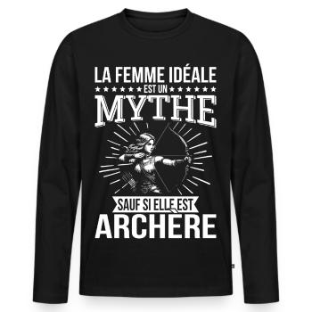 Die ideale Frau, ein Mythos, es sei denn, sie ist Bogenschützin - Männer Premium Bio Langarmshirt - Schwarz - Vorne - Nico (187cm)