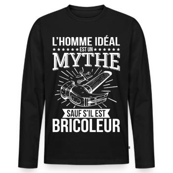 L’homme idéal un mythe sauf s’il est bricoleur - T-shirt manches longues Premium bio Homme - noir - Devant - Nico (187cm)
