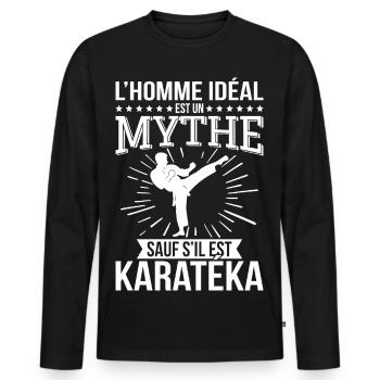 The ideal man is a myth unless he is a karateka - Men's Premium Organic Long Sleeve Shirt - black - Front - Nico (187cm)