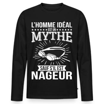 The ideal man is a myth unless he is a swimmer - Men's Premium Organic Long Sleeve Shirt - black - Front - Nico (187cm)