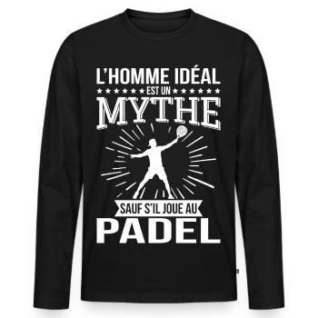 L'Homme idéal un mythe sauf s’il joue au padel - T-shirt manches longues Premium bio Homme - noir - Devant - Nico (187cm)