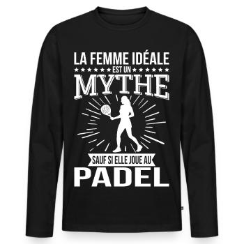 Femme idéale un mythe sauf si elle joue au padel - T-shirt manches longues Premium bio Homme - noir - Devant - Nico (187cm)