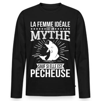 The ideal woman, a myth unless she is a fisherman - Men's Premium Organic Long Sleeve Shirt - black - Front - Nico (187cm)